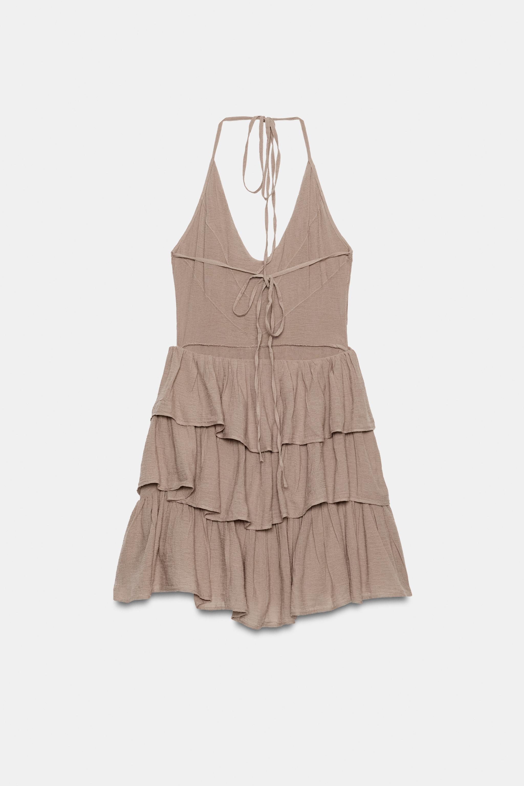 ROBE COURTE EN GAZE AVEC ENCOLURE AMÉRICAINE À VOLANTS